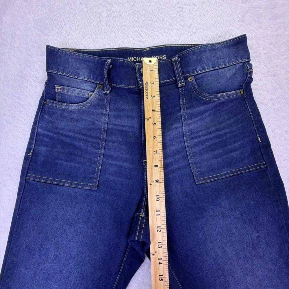 Michael Kors Women 10 (30x32) Jeans Flare High Rise Dark Blue Denim Stretch